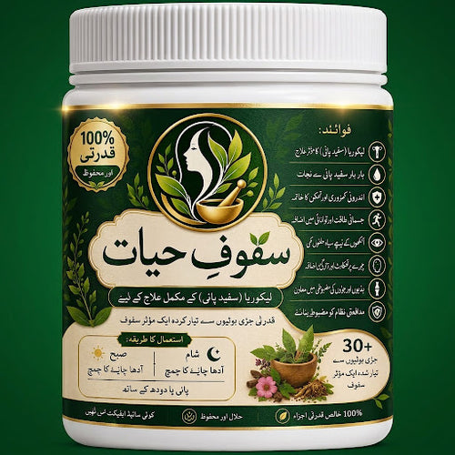 Safoof-e-Hayat herbal blend jar, front view